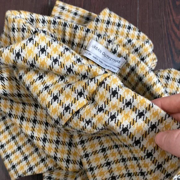 UO Cara Pants Women XS Yellow Black Plaid Kick Flare Knit Crop Stretchy Comfy - Picture 16 of 16